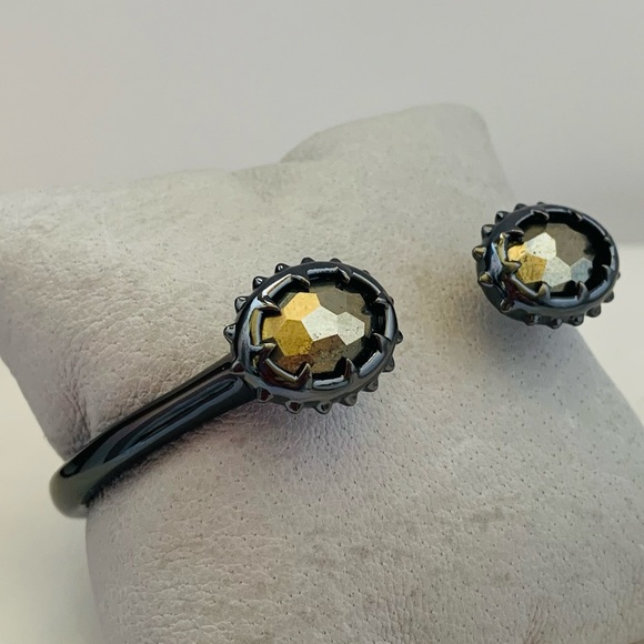 ALEXIS BITTAR• Dark Alchemy Gunmetal Modern Georgian Pyrite Hinged Cuff Bracelet - Picture 4 of 12